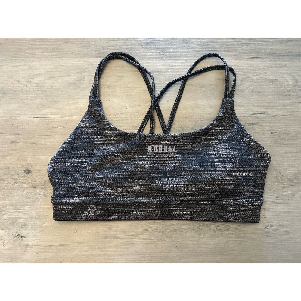 NOBULL Womens Sports Bra Cafe Melange Gray Heather Strappy Cross Back Size M